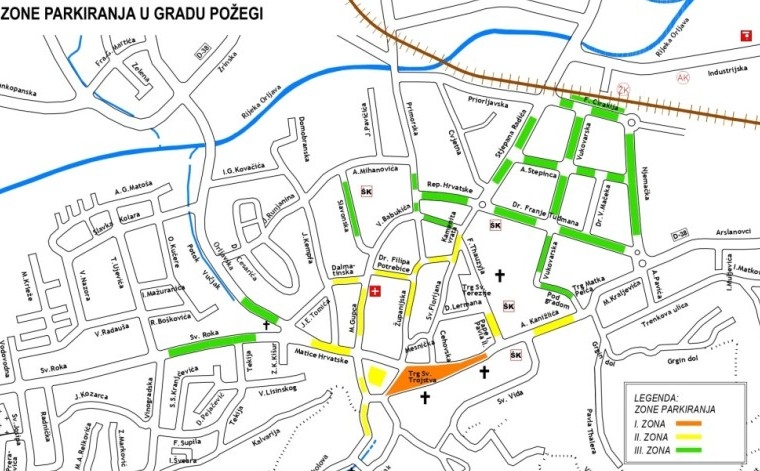 Parkiranje u Gradu Požegi odsada u tri zone - 1. crvena, 2. žuta i 3. zelena zona