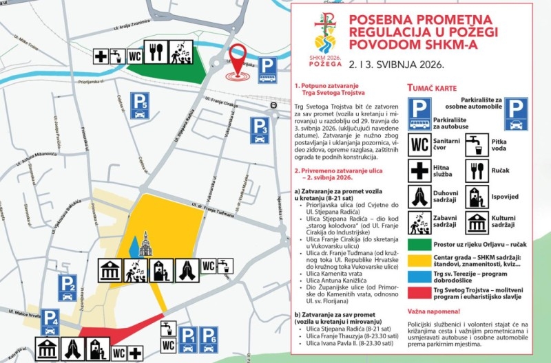 Posebna prometna regulacija u gradu Požegi povodom velikog skupa SHKM-a za vikend 2. i 3. svibnja