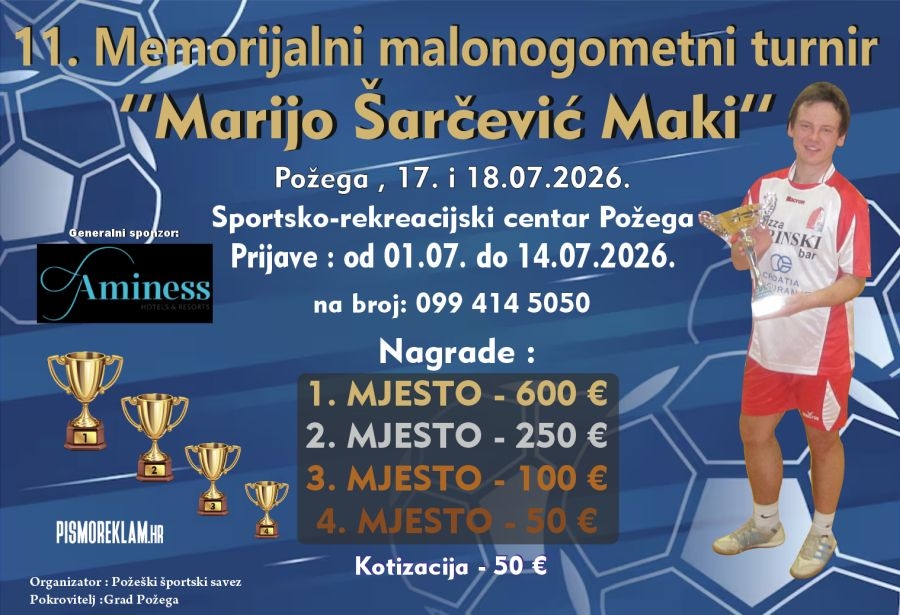 Prijave za nastup na 11. Memorijalnom malonogometnom turniru "Marijo Šarčević - Maki" počinju u srijedu