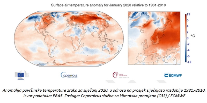 Siječanj 2020. najtopliji ikad u Europi prema Copernicusu