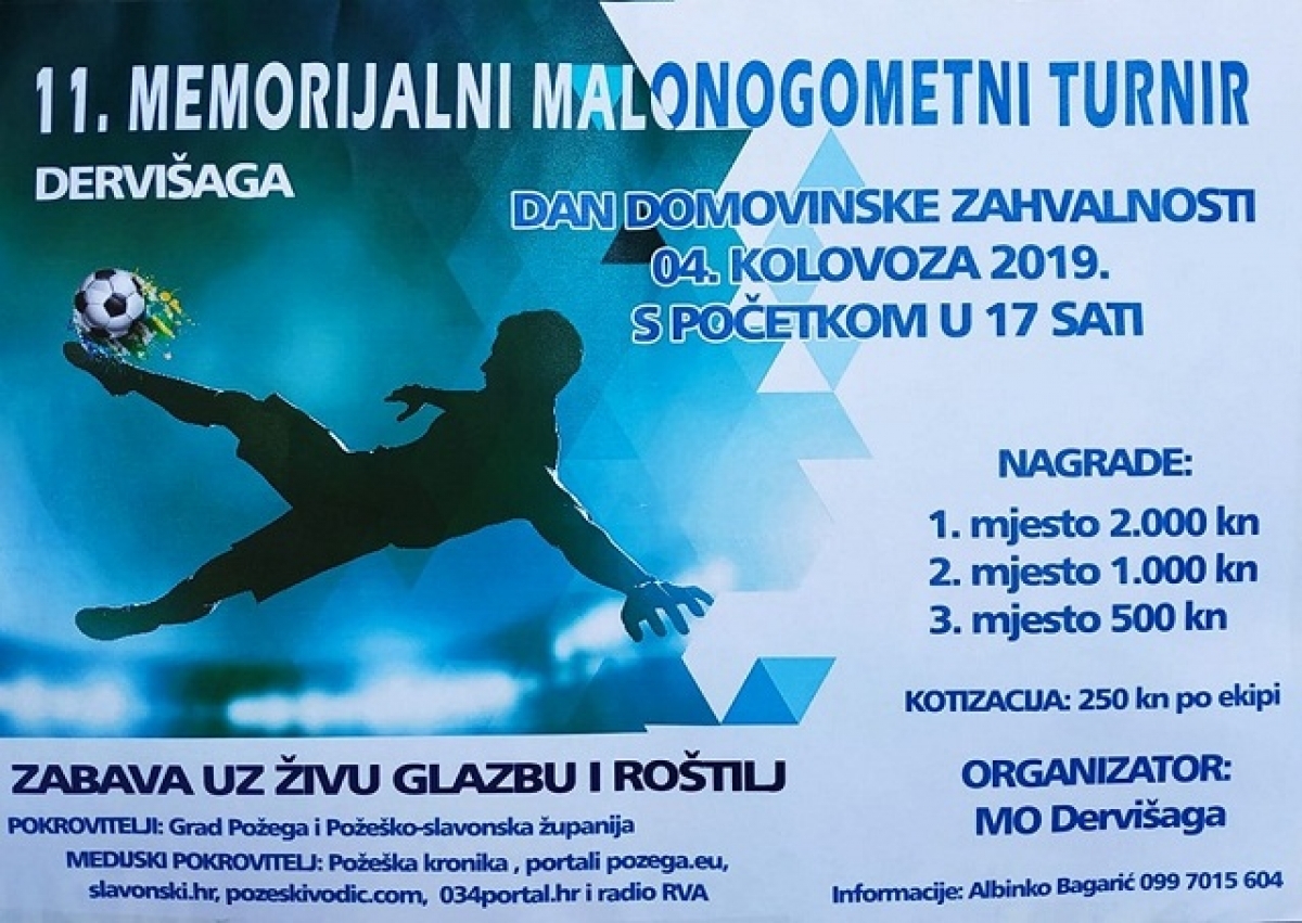U nedjelju 11. Memorijalni malonogometni turnir Dervišaga 2019.– sjećanje na poginule i preminule branitelje