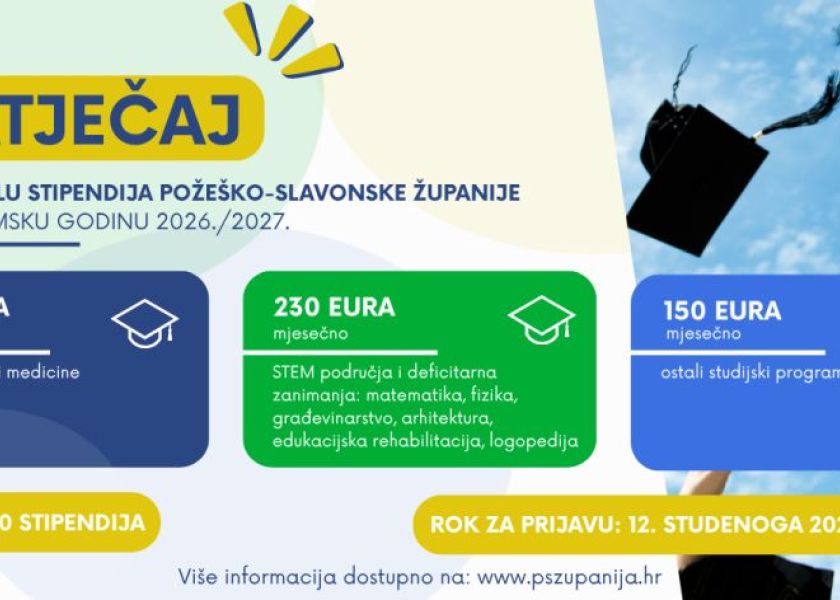 Do 400 eura mjesečno za studente: Požeško-slavonska županija objavila natječaj za dodjelu stipendija