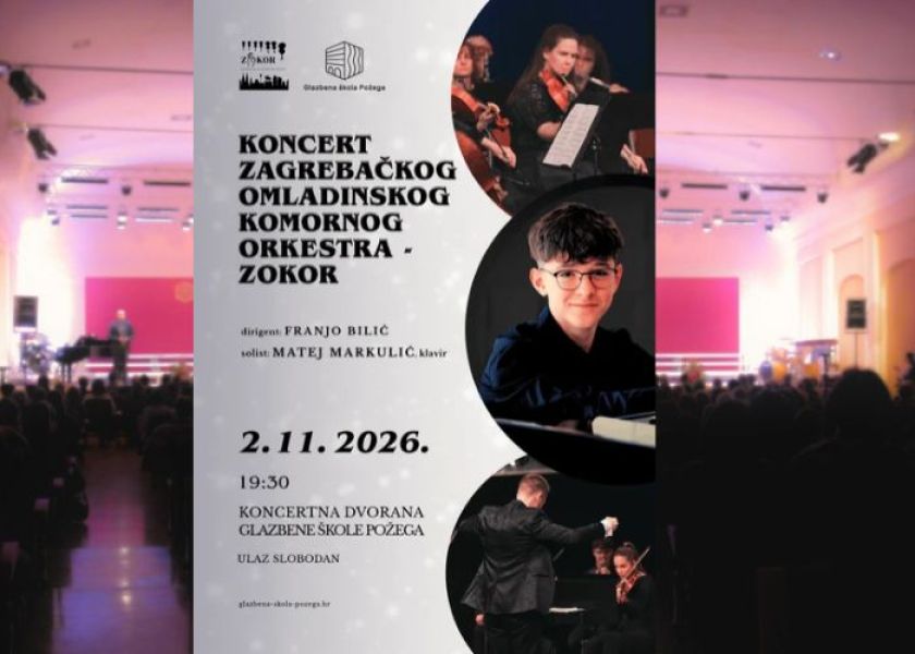 Mladi požeški pijanist Matej Markulić nastupit će kao solist uz Zagrebački omladinski komorni orkestar