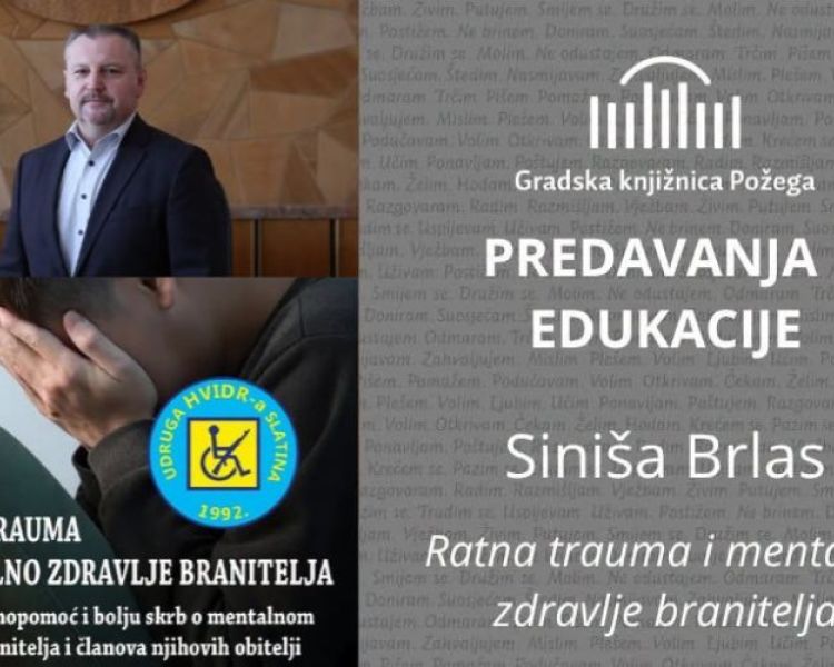 U Gradskoj knjižnici Požega predstavljanje knjige „Ratna trauma i mentalno zdravlje branitelja” Siniše Brlasa