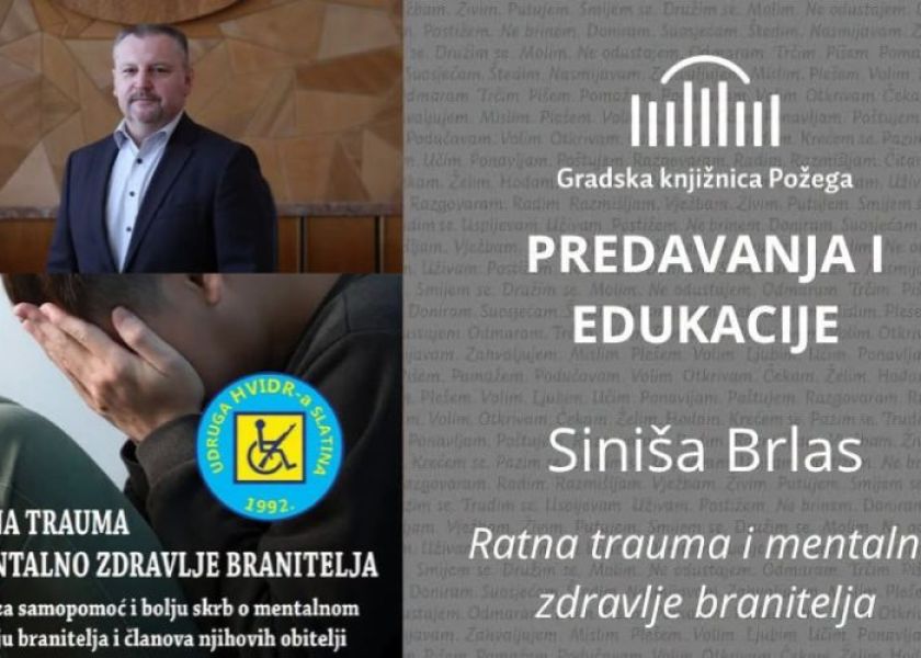 U Gradskoj knjižnici Požega predstavljanje knjige „Ratna trauma i mentalno zdravlje branitelja” Siniše Brlasa