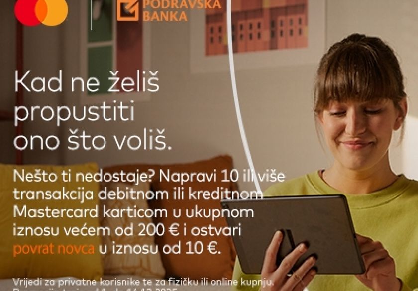 Ovih blagdana kupujte s Mastercard karticom Podravske banke i osvojite povrat novca!