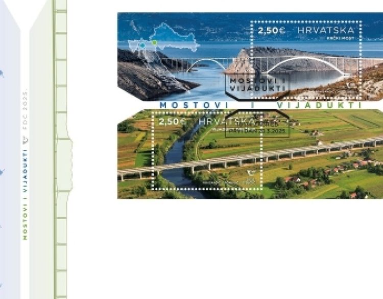 Krčki most i vijadukt Drežnik na poštanskim markama  - Novo izdanje bloka iz serije “Mostovi i vijadukti”