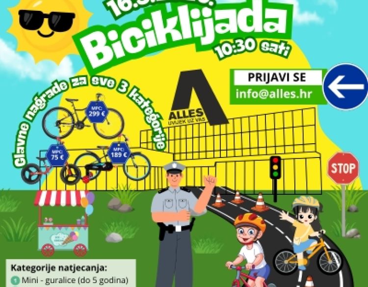 Alles dječja biciklijada sportsko-edukativni događaj namijenjen djeci i obiteljima 16. svibnja vas očekuje s nagradama