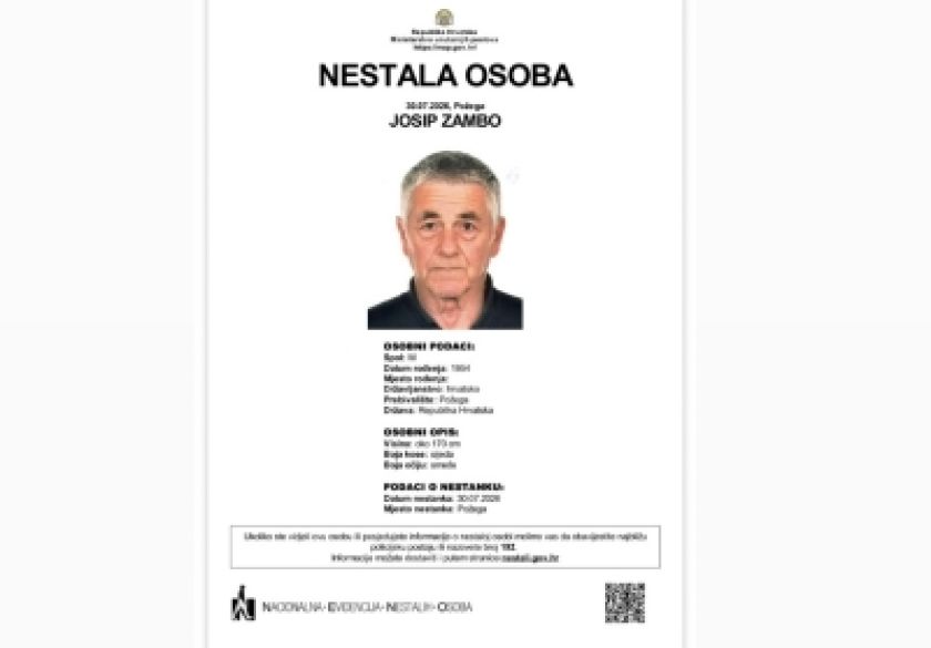 U Požegi nestao 72-godišnji Josip Zambo, policija traži pomoć građana