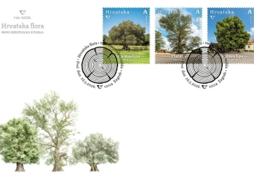 Tri veličanstvena stabla Hrvatske na poštanskim markama - Novo izdanje serije prigodnih maraka „Hrvatska flora“