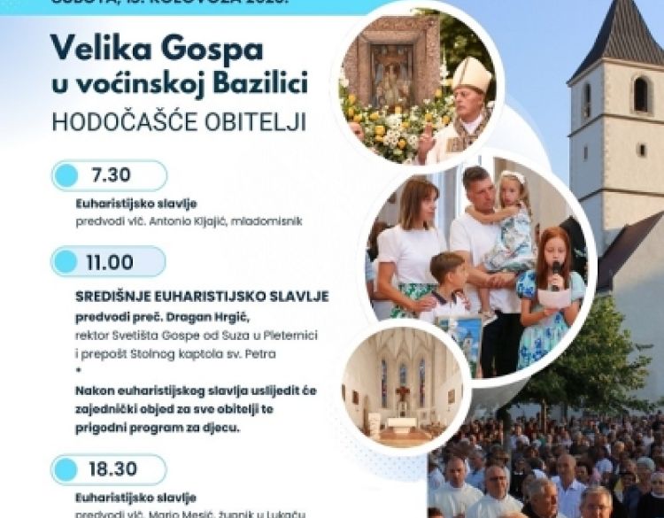 Velika Gospa u Voćinu: Hodočašće obitelji s brojnom djecom i središnje euharistijsko slavlje