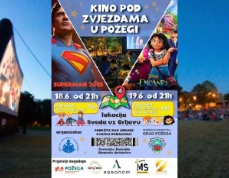 Kino pod zvijezdama vraća se u Požegu: Superman i Encanto na velikom platnu uz Orljavu