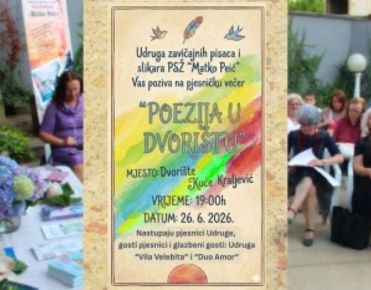 Požeško kulturno ljeto: Sutra „Poezija u dvorištu“ u Kući Kraljević