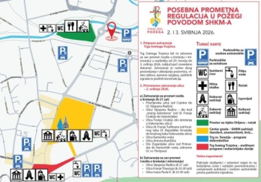 Posebna prometna regulacija u gradu Požegi povodom velikog skupa SHKM-a za vikend 2. i 3. svibnja