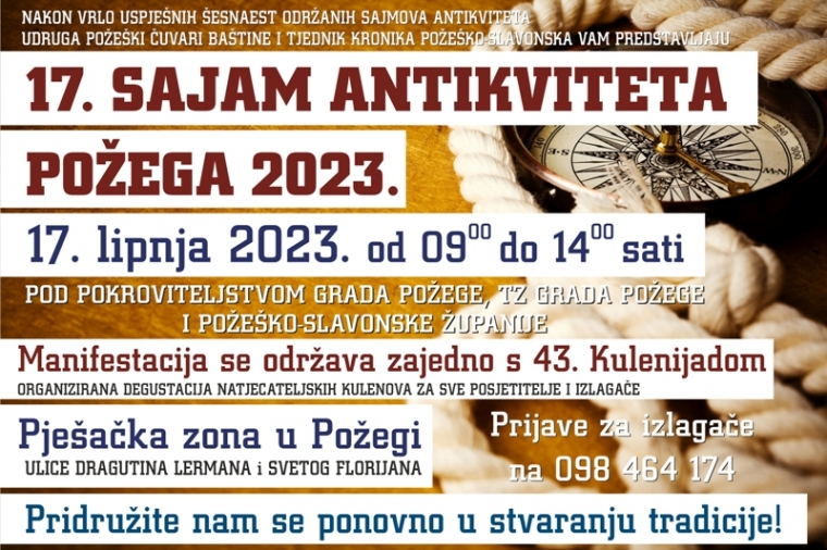 Najavljen 17. &quot;Sajam antikviteta&quot; u pješačkoj zoni grada Požege 17. lipnja (subota)