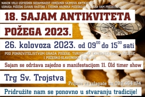 Najavljen 18. "Sajam antikviteta Požega 2023." na Trgu sv. Trojstva u subotu 26. kolovoza