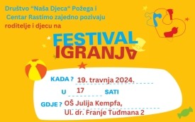 Zajednička igra i zabavne aktivnosti za roditelje i djecu predškolske i rane školske sutra 19. travnja u Požegi i još 5 gradova