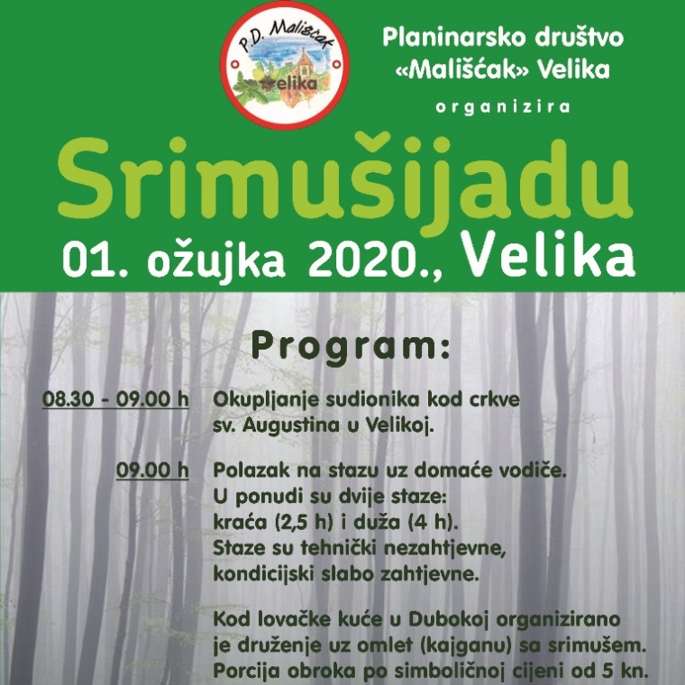 Planinarsko društvo "Mališćak" poziva na svoju 7. "Srimušijadu" i ukusni omlet sa srimušem